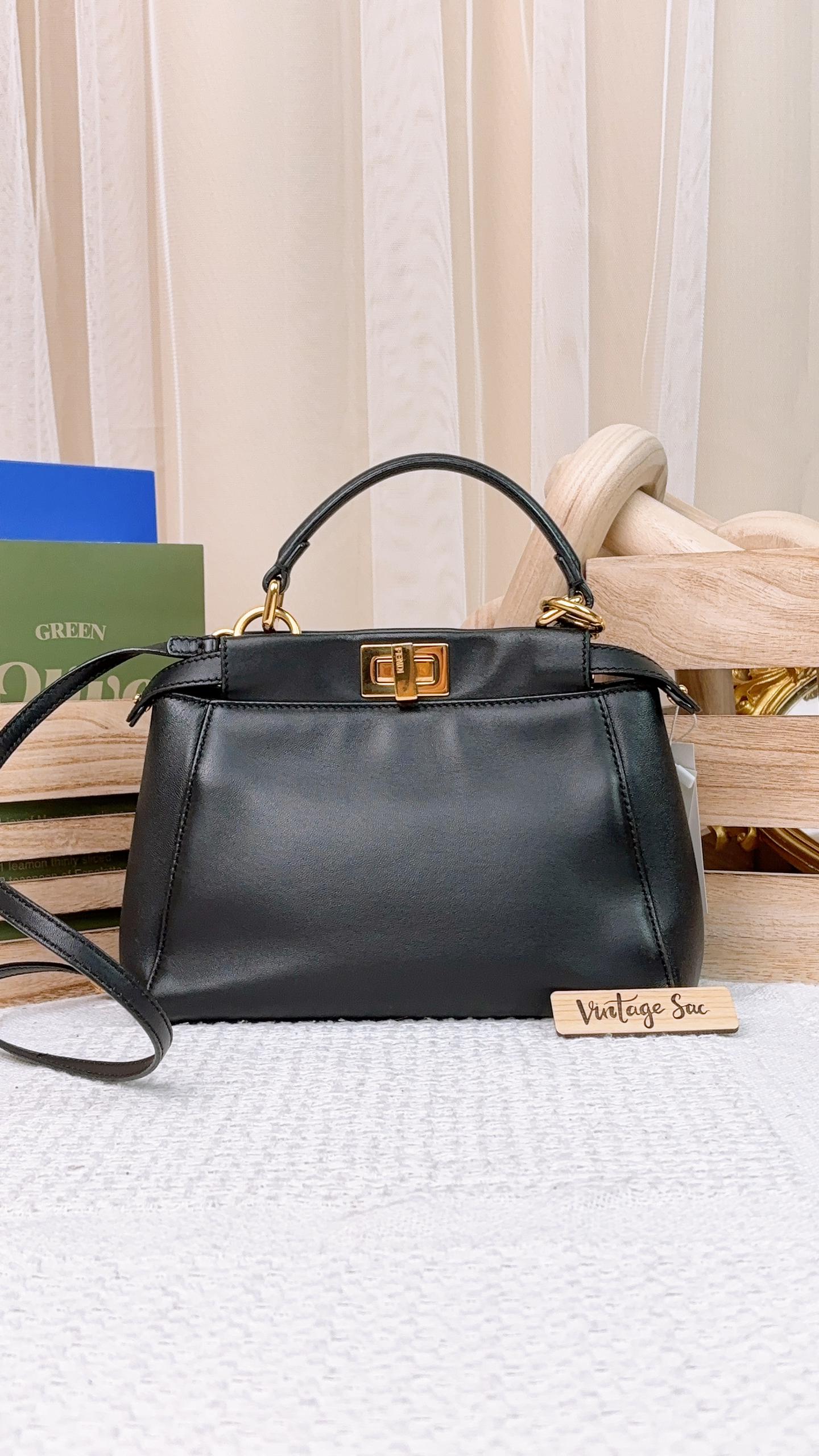 Fendi Black Lambskin Mini Peekaboo Bag