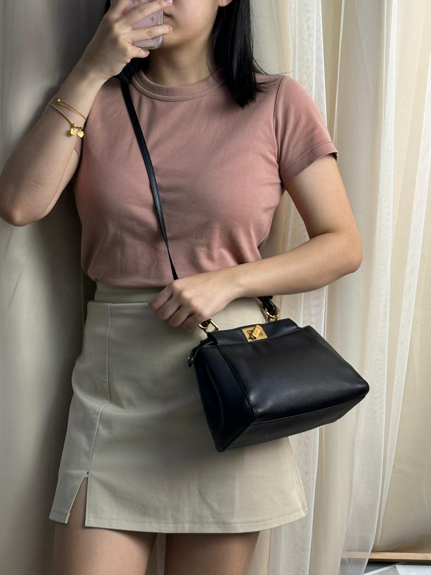 Fendi Black Lambskin Mini Peekaboo Bag