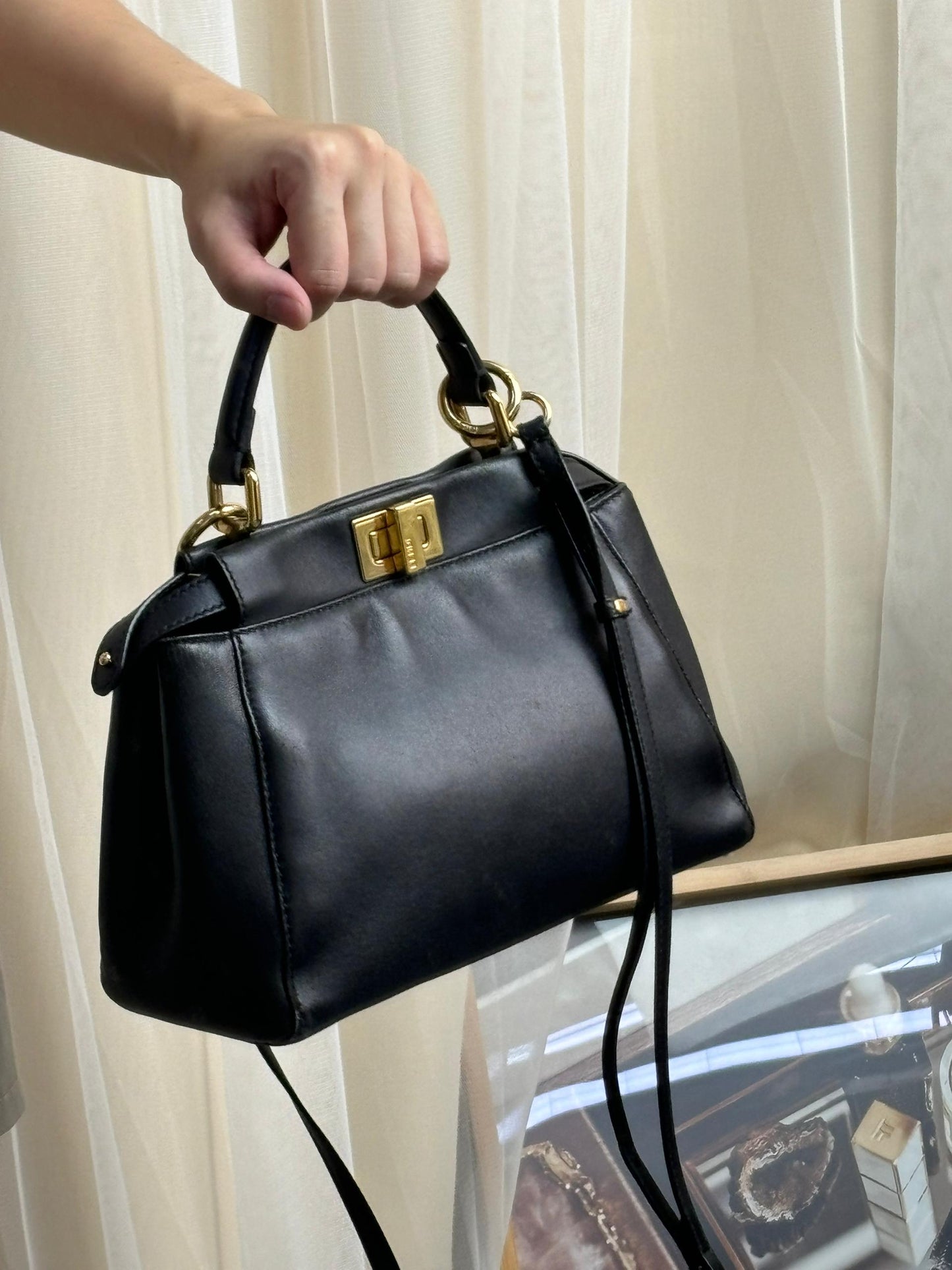 Fendi Black Lambskin Mini Peekaboo Bag