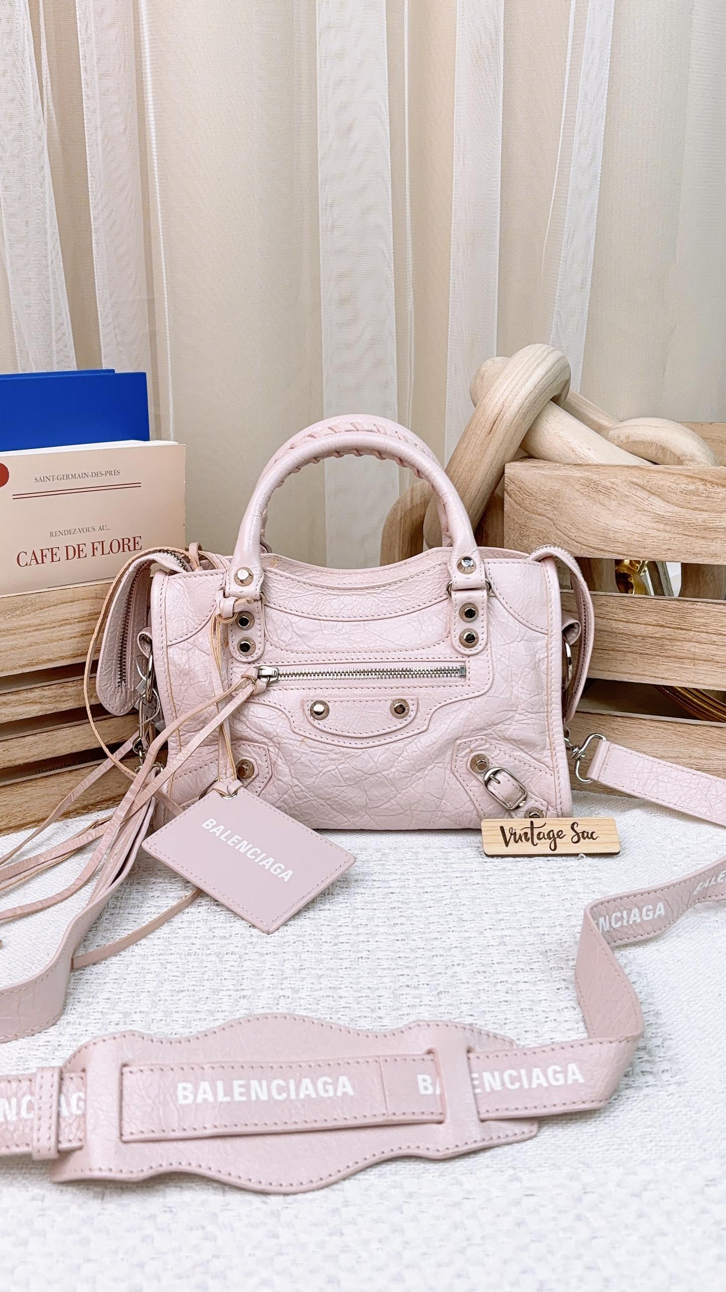 Balenciaga Baby Pink Classic Mini City Bag SHW