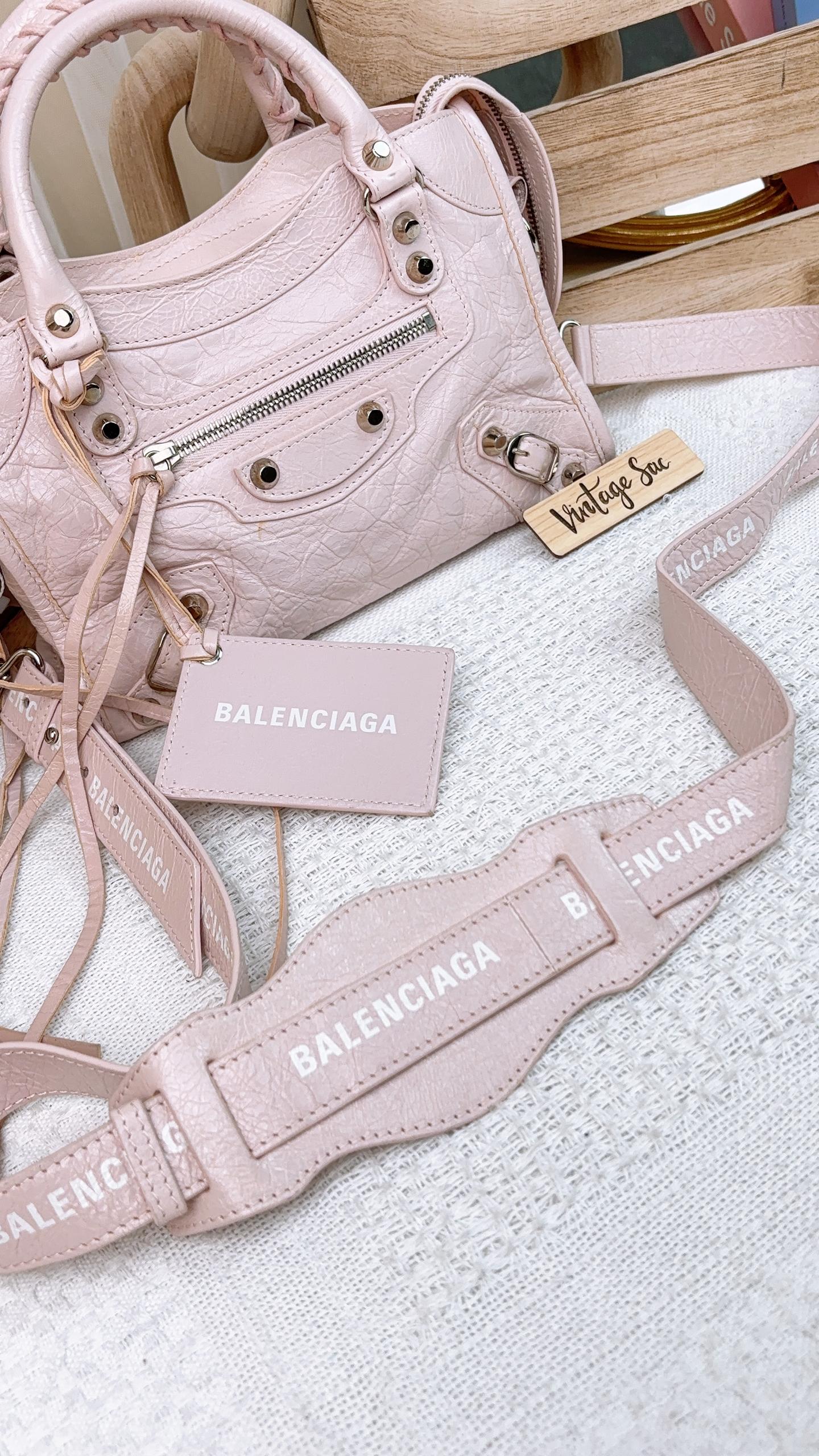 Balenciaga Baby Pink Classic Mini City Bag SHW