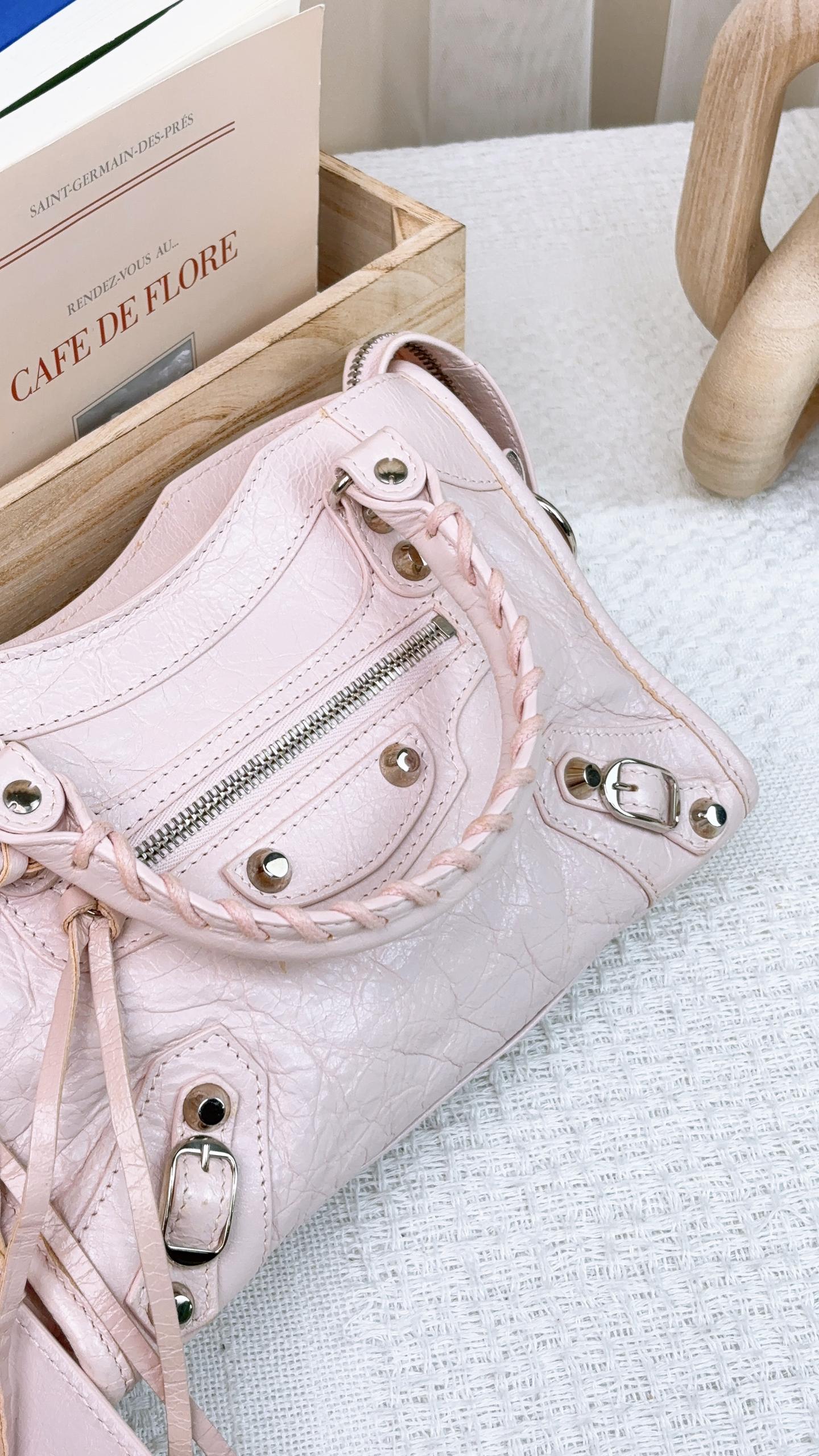 Balenciaga Baby Pink Classic Mini City Bag SHW