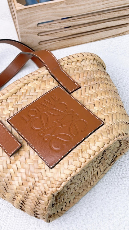 Loewe Palm Leaf and Calfskin Small Basket Bag