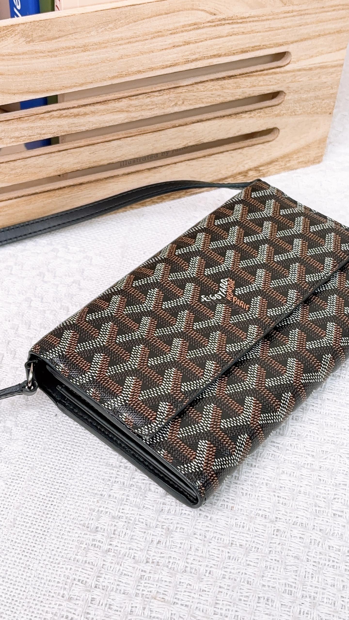 Goyard Black Varenne Continental Wallet with Strap