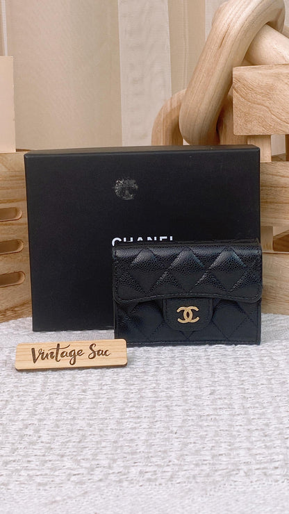 Chanel Black Caviar Short Trifold Wallet