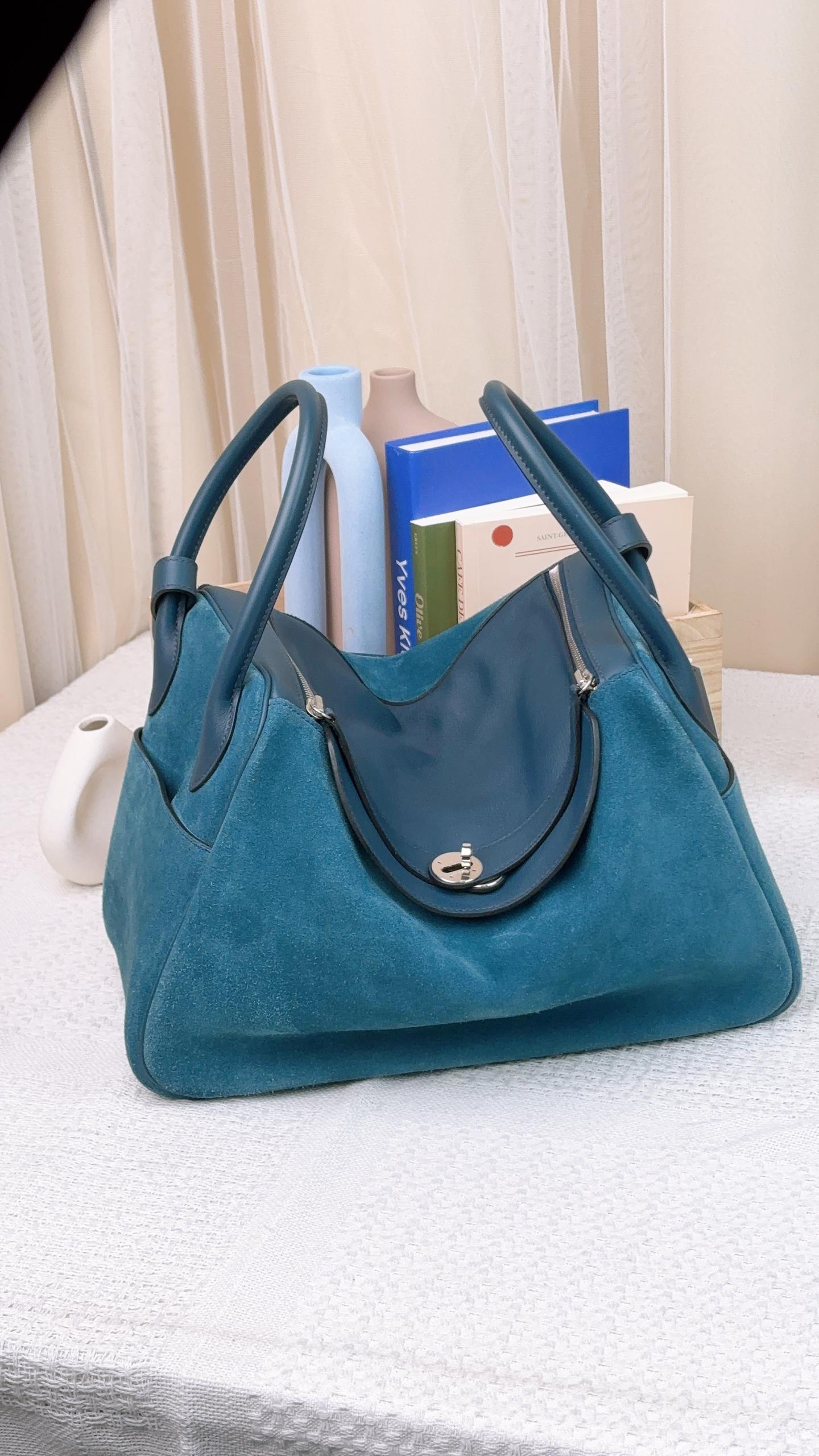 Hermes Blue Suede x Swift Lindy 34 PHW