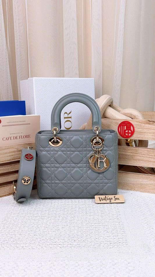 Dior Grey Lambskin Small Lady D with Abc Strap