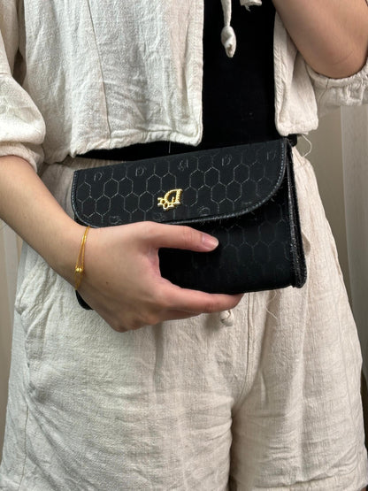 Dior Black Honeycomb Vintage Clutch on Chain