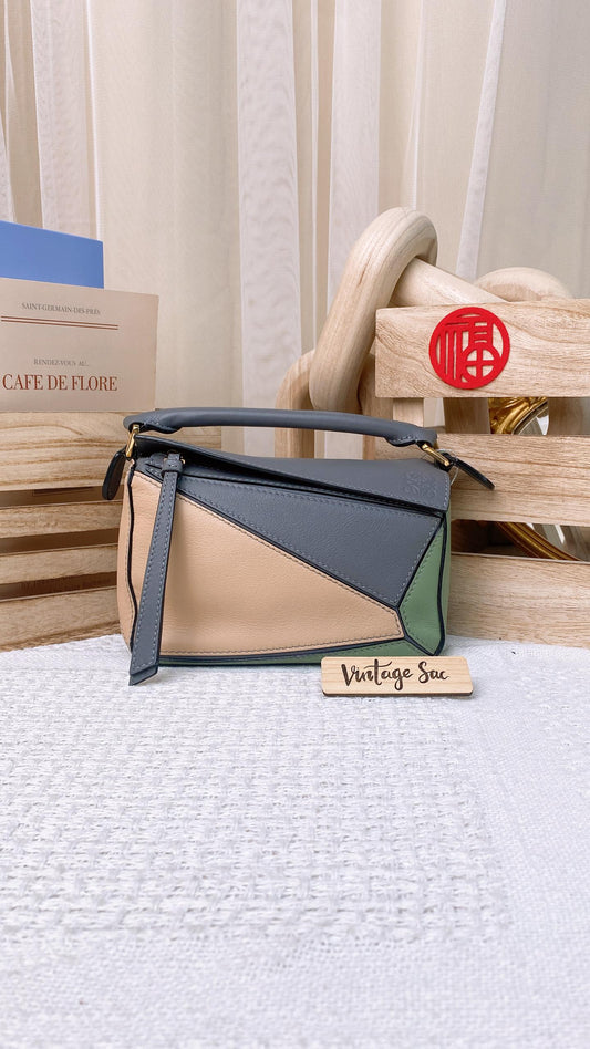 Loewe Mini Grey x Nude x Green Tricolor Puzzle