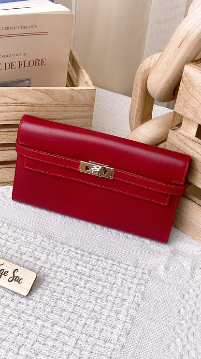 Hermes Maroon Kelly Wallet PHW