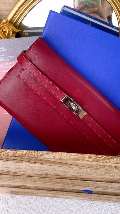 Hermes Maroon Kelly Wallet PHW