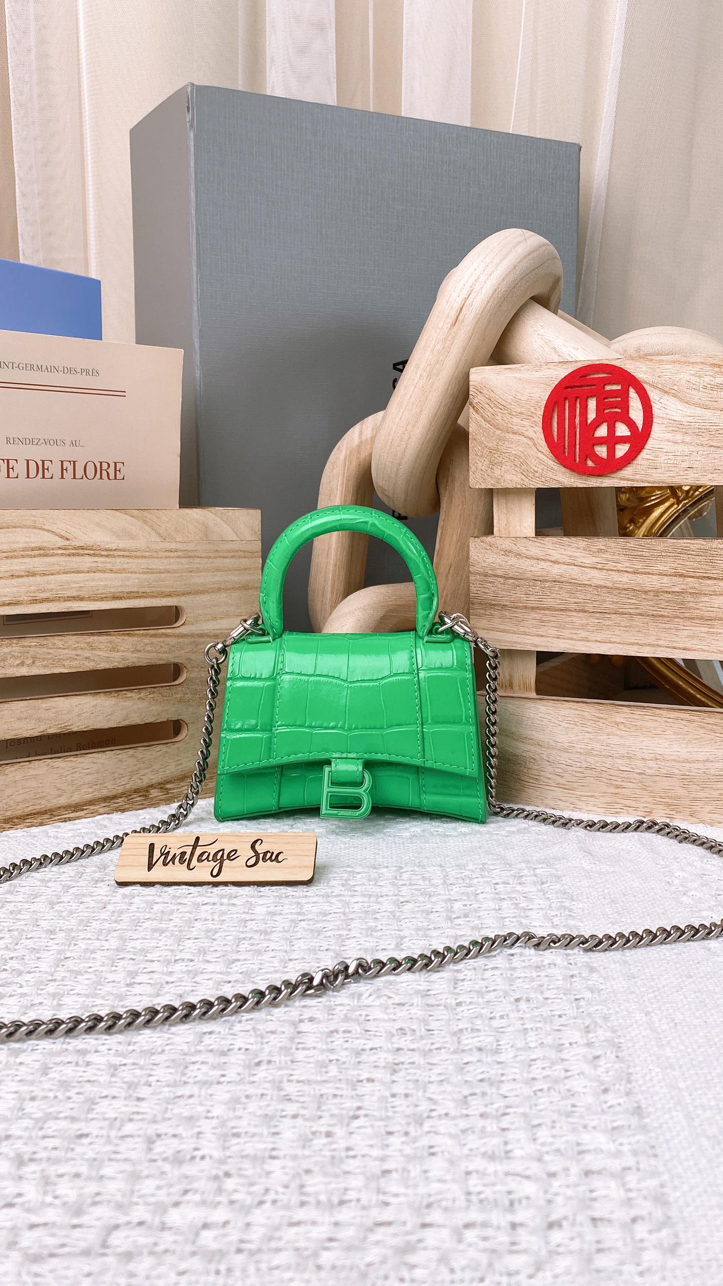 Balenciaga Green Micro Croc Embosses Hourglass