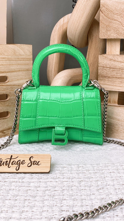 Balenciaga Green Micro Croc Embosses Hourglass