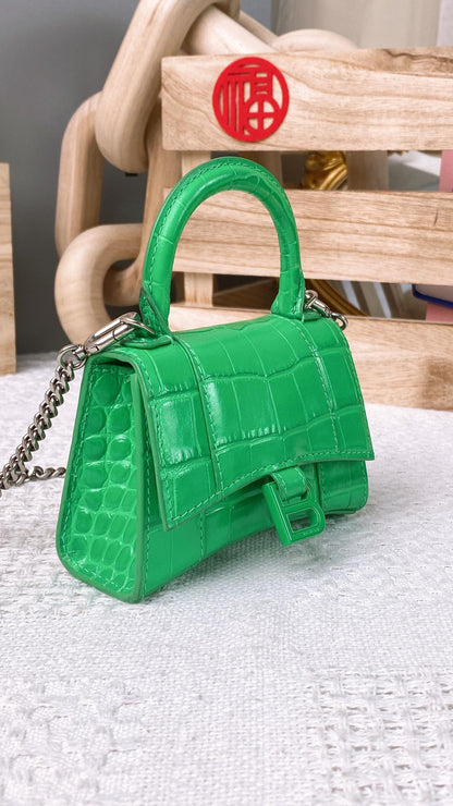 Balenciaga Green Micro Croc Embosses Hourglass