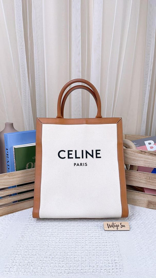 Celine Beige Small Cabas Vertical In Triomphe Canvas&nbsp;