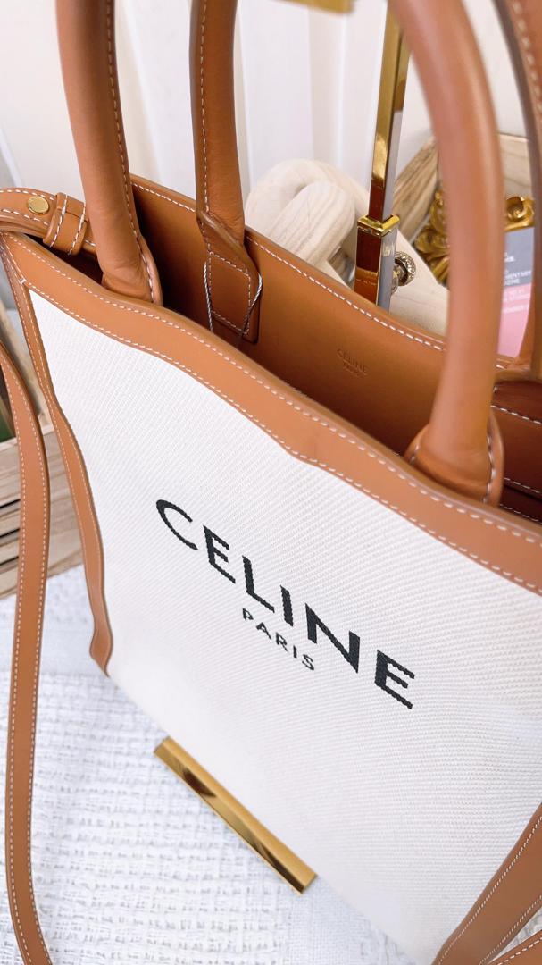 Celine Beige Small Cabas Vertical In Triomphe Canvas&nbsp;