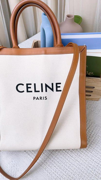 Celine Beige Small Cabas Vertical In Triomphe Canvas&nbsp;