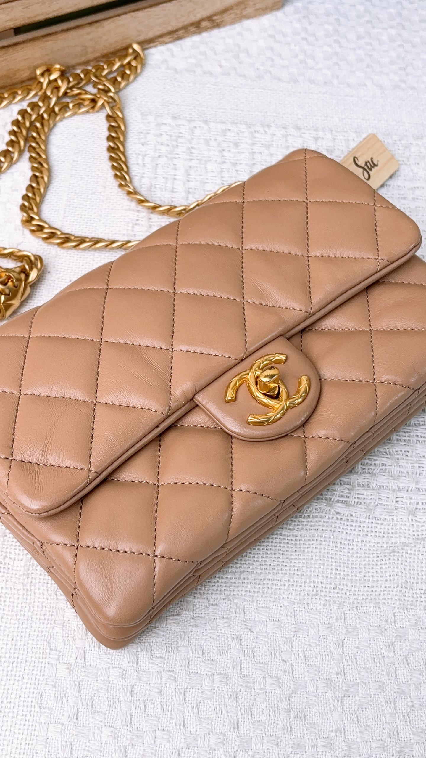 Chanel Milk Tea Beige Lambskin 22K Coco Crush Flap Bag GHW