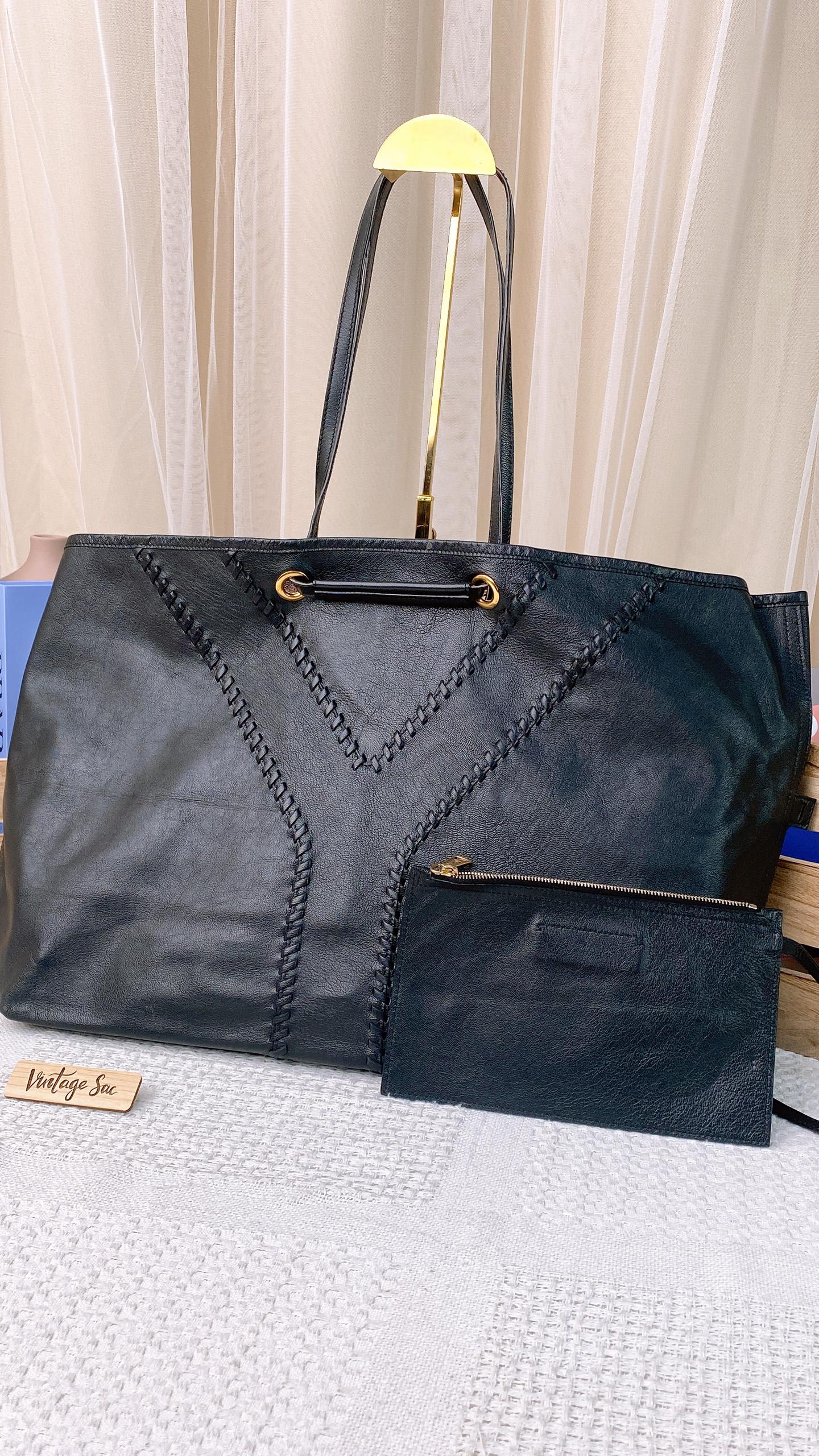 YSL Black x Brasses Neo Reversible Tote w Pouch