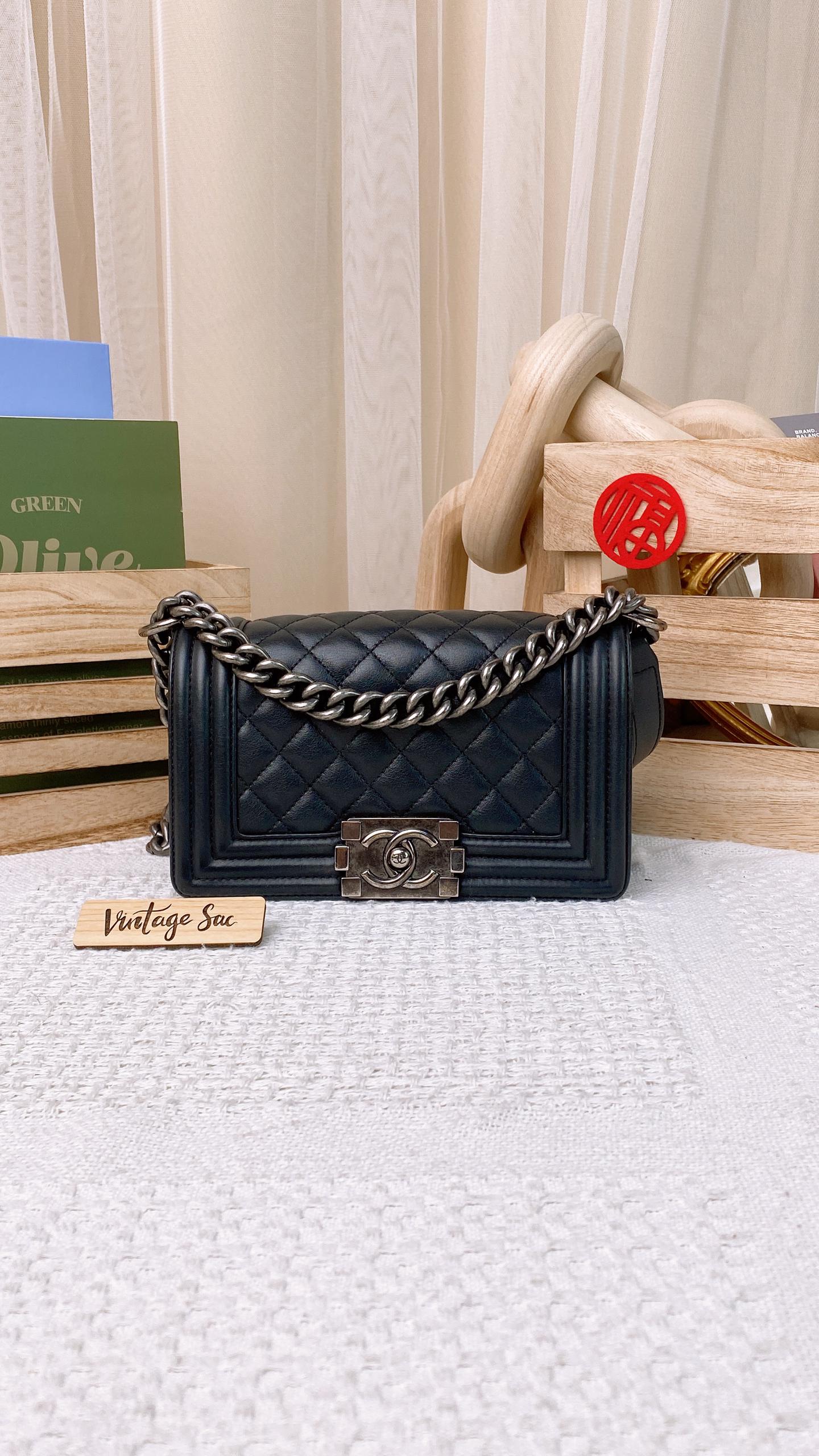 Chanel Black Lambskin Small Boy RHW