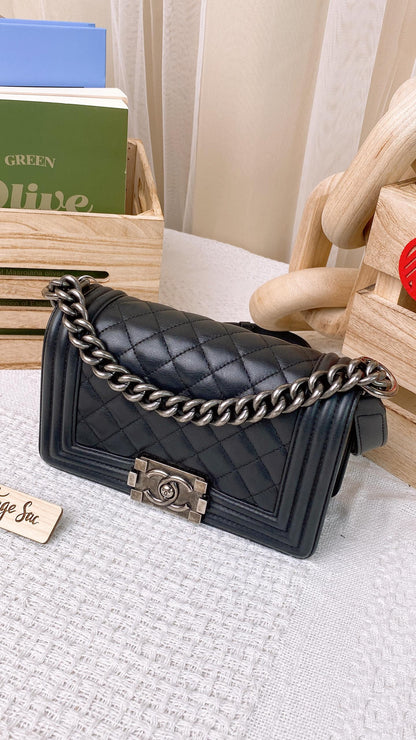 Chanel Black Lambskin Small Boy RHW