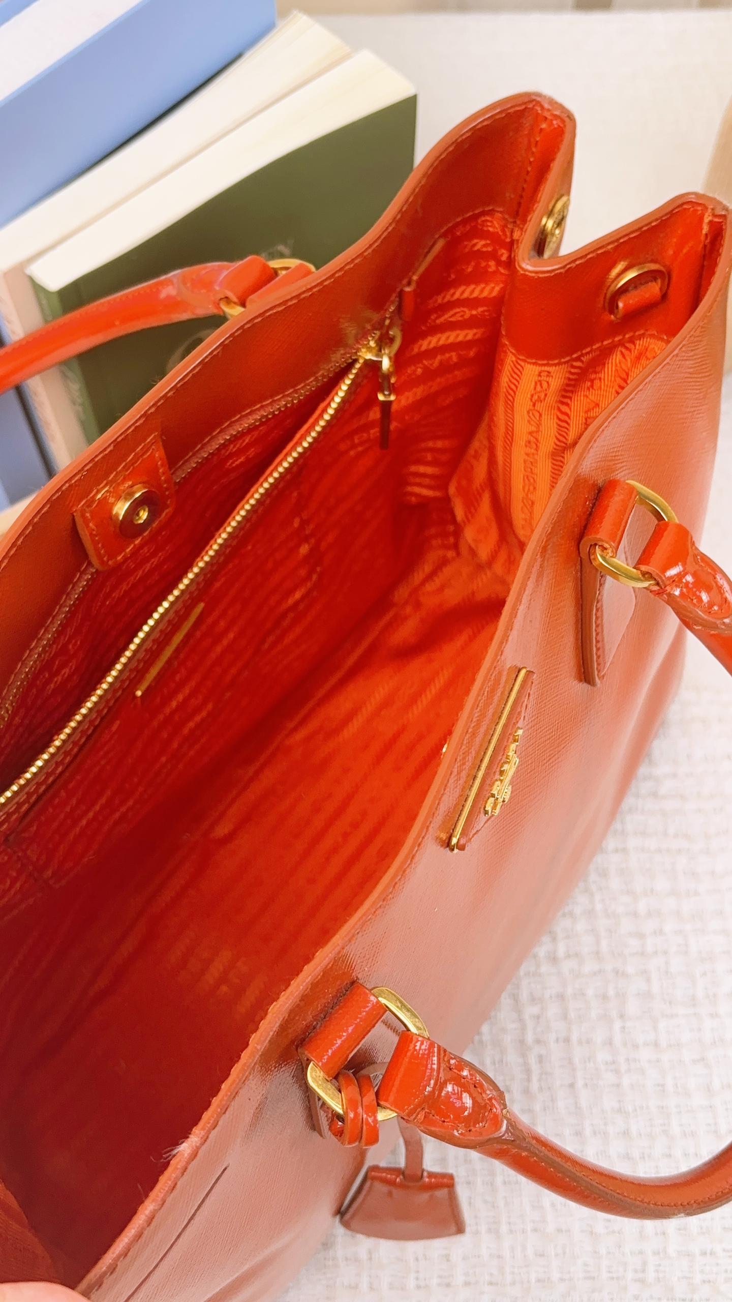 Prada Orange Saffiano Lux Leather Tote