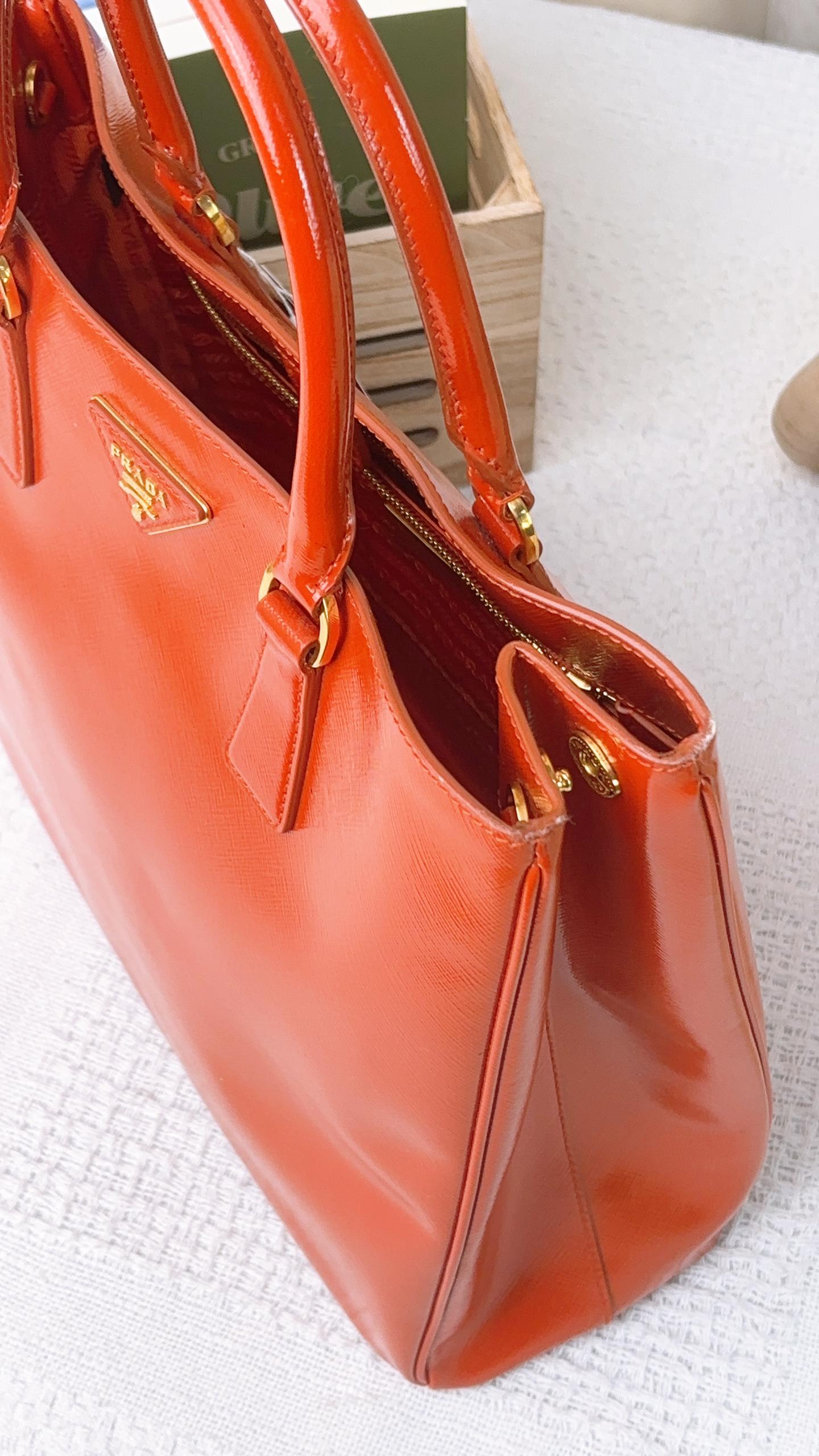 Prada Orange Saffiano Lux Leather Tote