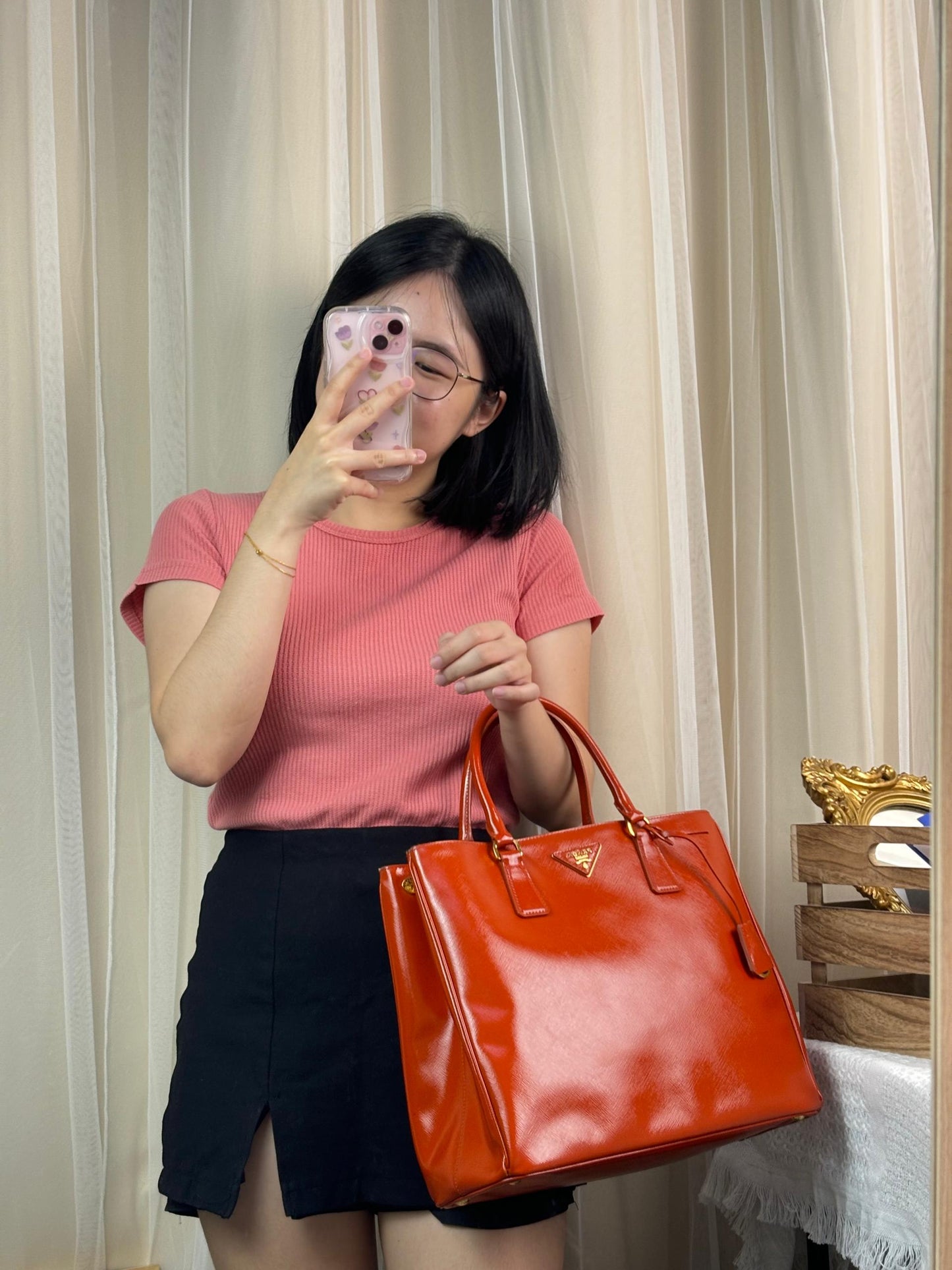 Prada Orange Saffiano Lux Leather Tote