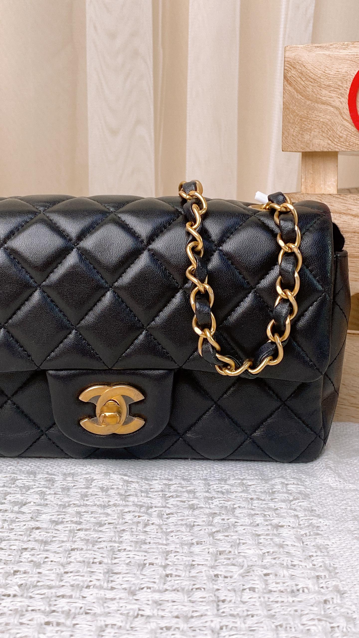 Chanel Black Lambskin Mini Rectangular Flap (Ghw)