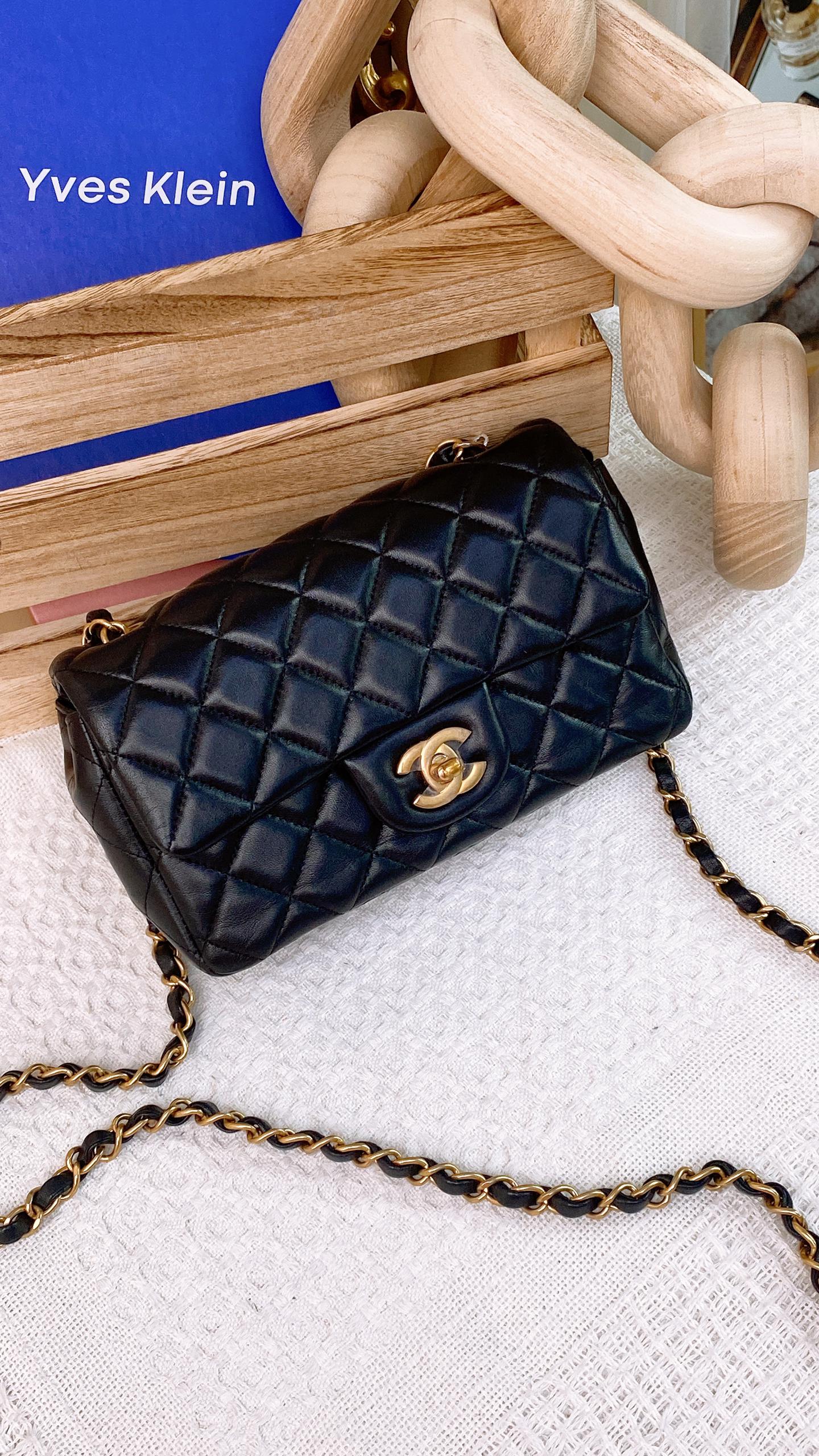 Chanel Black Lambskin Mini Rectangular Flap (Ghw)