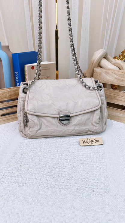 JZA53  Beige Cream Leather Chain Flap SHW