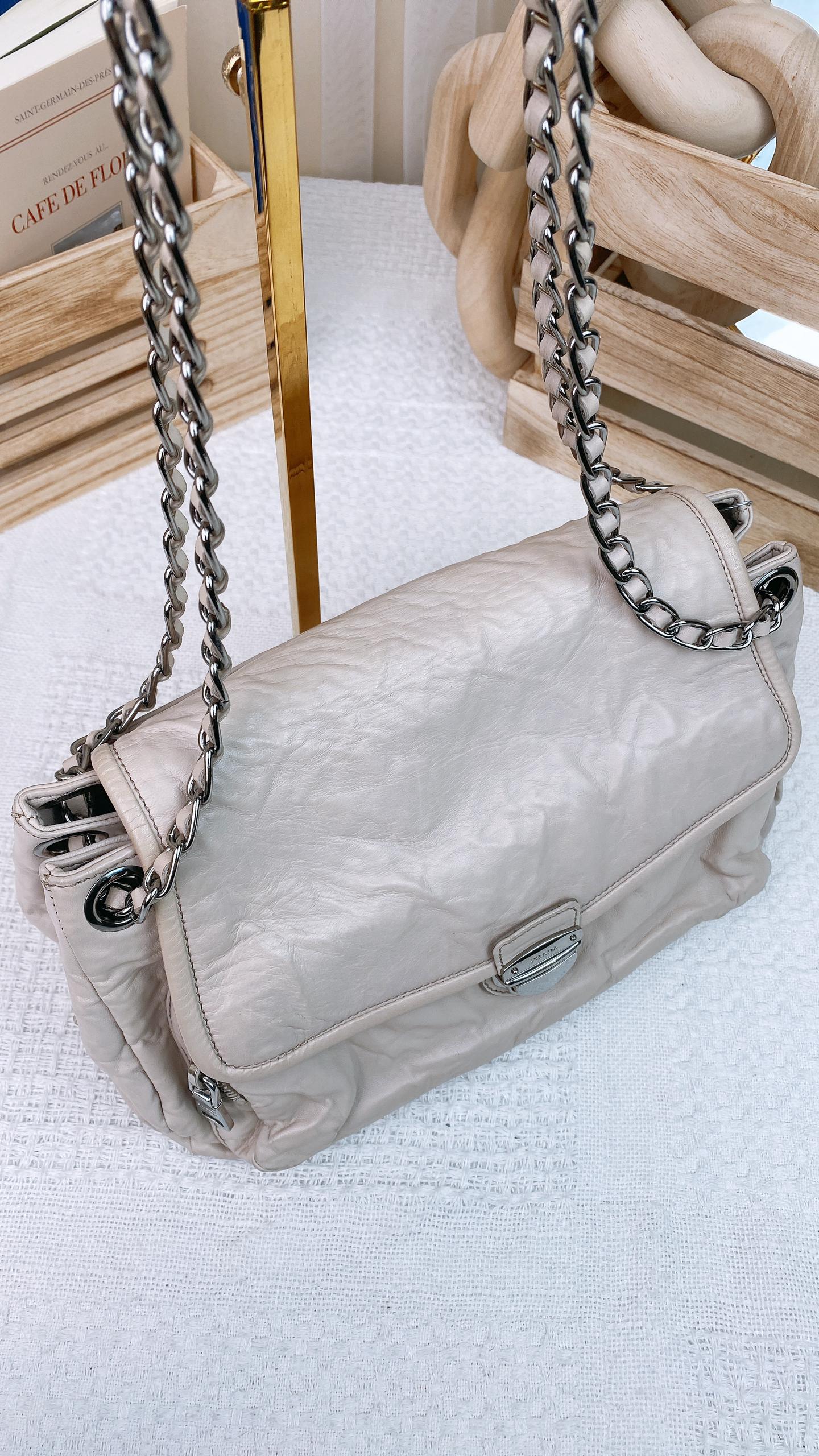 JZA53  Beige Cream Leather Chain Flap SHW