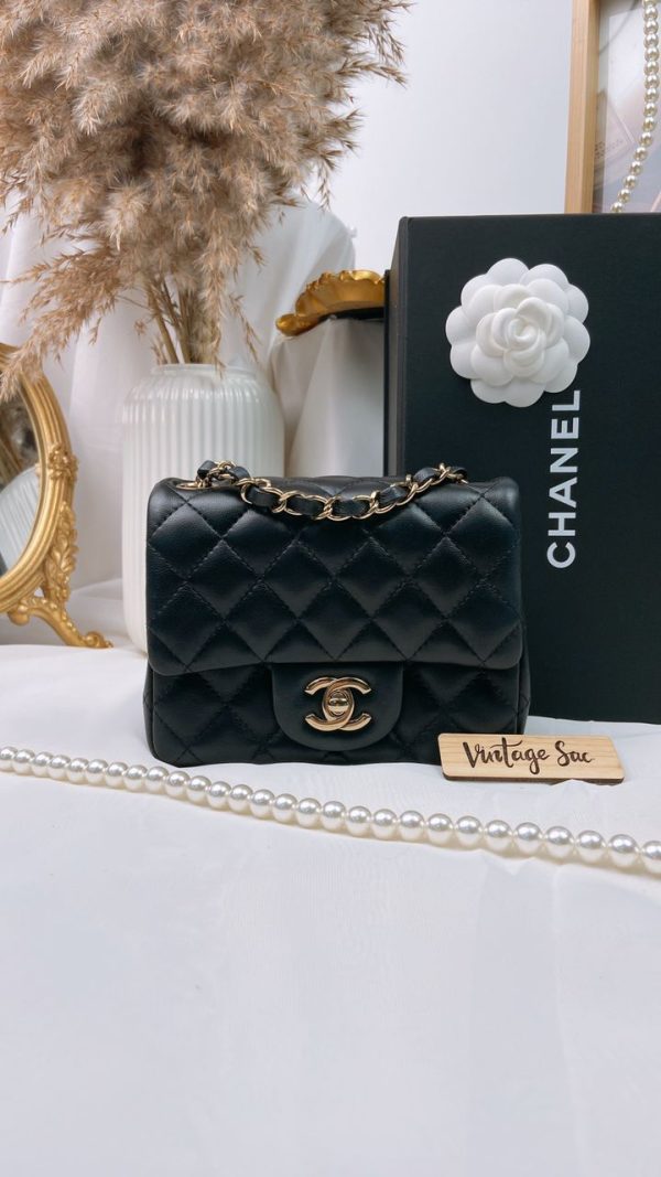 CHANEL Black Lambskin Square Mini Flap Bag LGHW - Timeless Luxuries